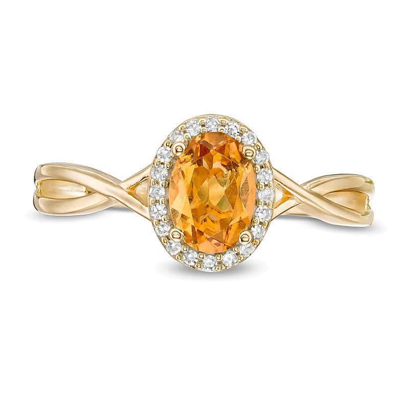 Fashion-Ring mit ovalem Citrin und Diamant 0,07 ct. Gesamtgewicht in 10K Gelbgold