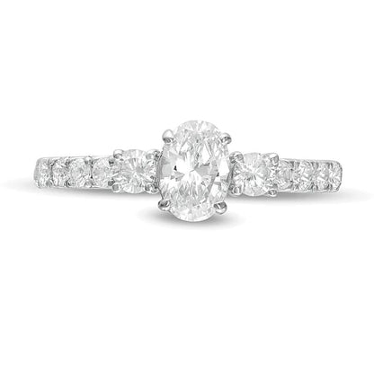Dreistein-Verlobungsring mit Diamanten 1.17 ct. Gesamtgewicht in 14K Weißgold