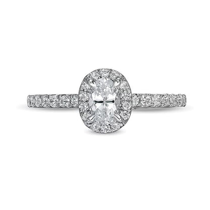 1.0 CT. Gesamtgewicht Verlobungsring mit Halo und ovalem Diamanten in 14K Weißgold (I/I2)