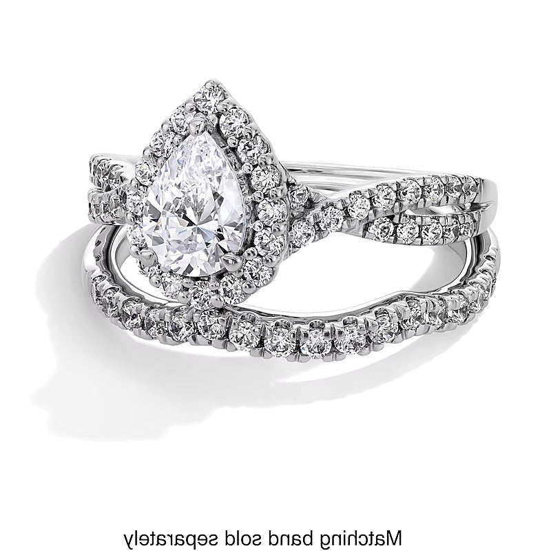 1.0 CT. Gesamtgewicht Verlobungsring mit tropfenförmigem Labordiamant und Halo in 14K Weißgold (F/SI2)