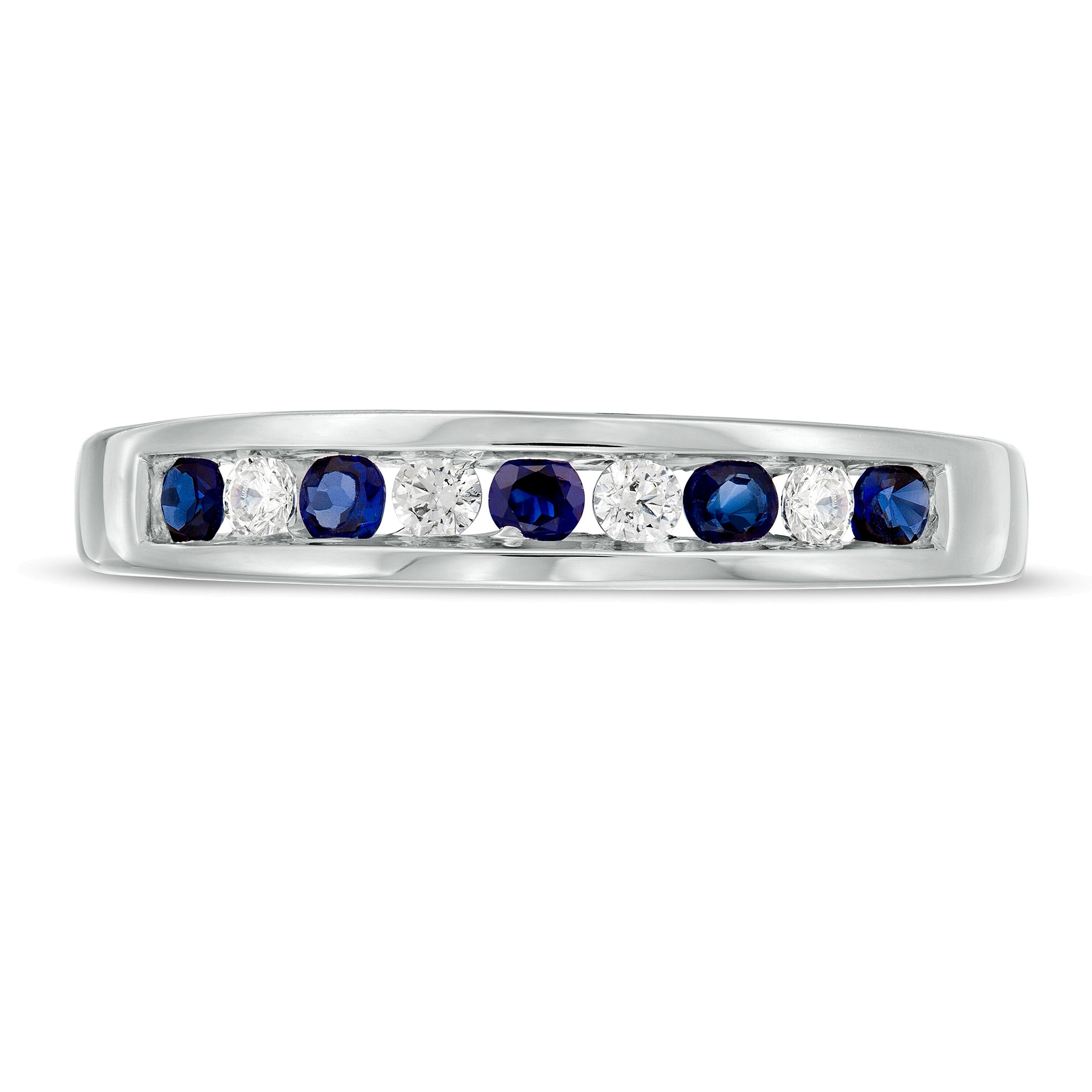 Ring mit blauem Saphir und Diamant 0,13 ct. Gesamtgewicht kanalgefasst im Wechsel in 14K Weißgold