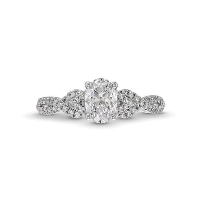 0,75 ct. Gesamtgewicht Verlobungsring Solitär mit seitlichem Besatz mit ovalem Diamant in 14K Weißgold