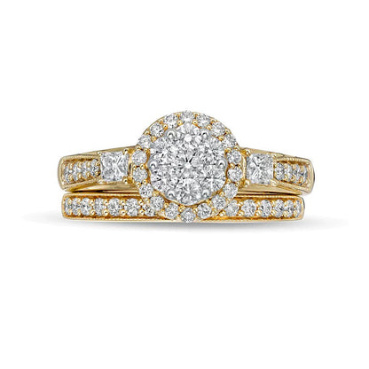 Braut-Set mit weißen Diamanten im Vintage-Stil, 1.0 ct. Gesamtgewicht, 10K Gelbgold