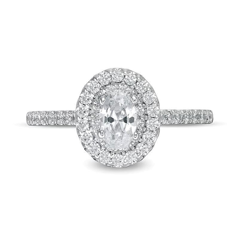 0,88 ct. Gesamtgewicht Halo-Verlobungsring mit ovalem Diamant in 10K Weißgold