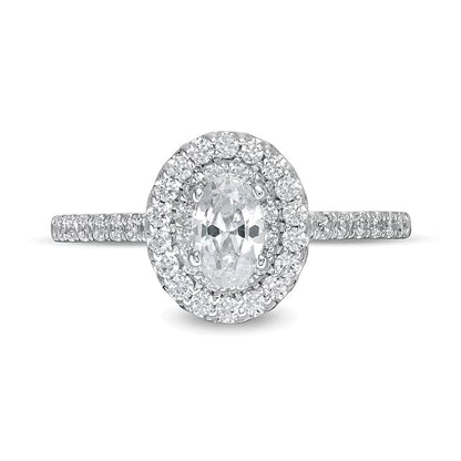 0,88 ct. Gesamtgewicht Halo-Verlobungsring mit ovalem Diamant in 10K Weißgold
