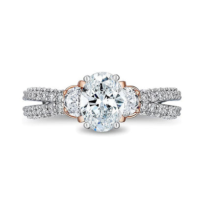2,25 ct. Gesamtgewicht Solitär mit seitlichem Besatz Verlobungsring mit ovalem Labordiamant in 14K Bicolor-Gold