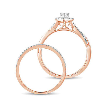 Braut-Set mit Diamanten im Tropfen- und Rundschliff 0.5 ct. Gesamtgewicht in 10K Roségold