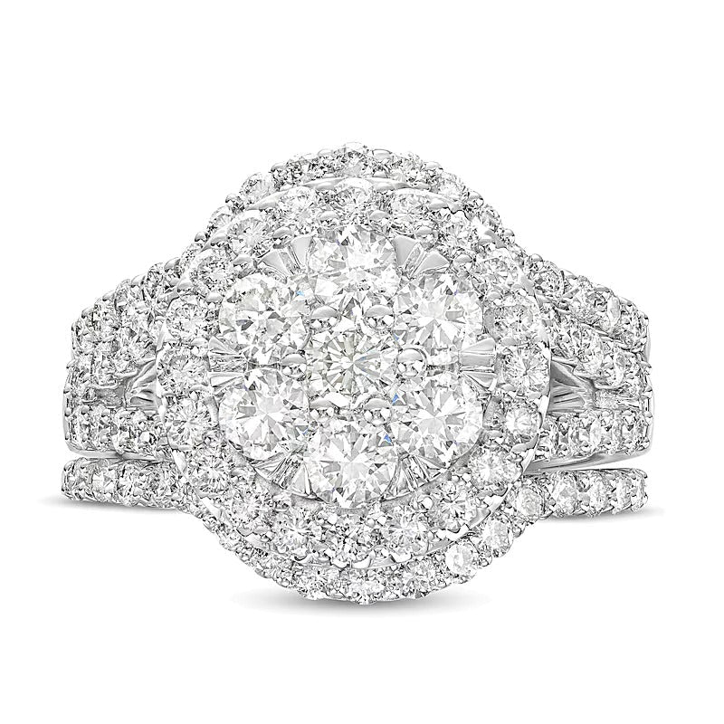 Braut-Set mit weißen Diamanten 2.25 ct. Gesamtgewicht rund in 14K Weißgold für Damen