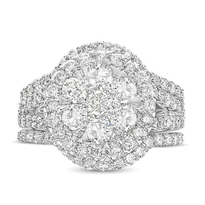 Braut-Set mit weißen Diamanten 2.25 ct. Gesamtgewicht rund in 14K Weißgold für Damen