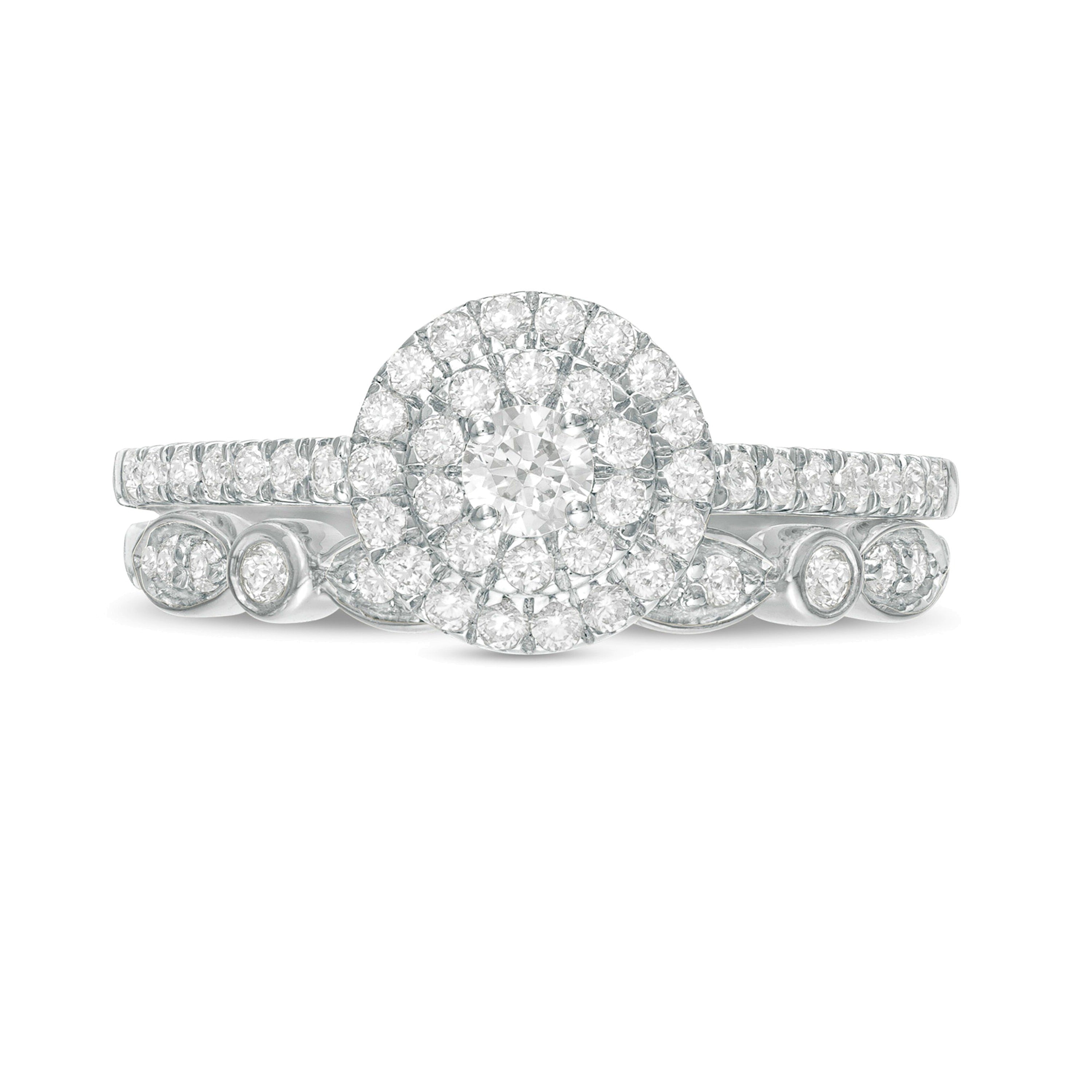 0.5 ct. Gesamtgewicht Diamant Art-Déco-Brautset in 10K Weißgold