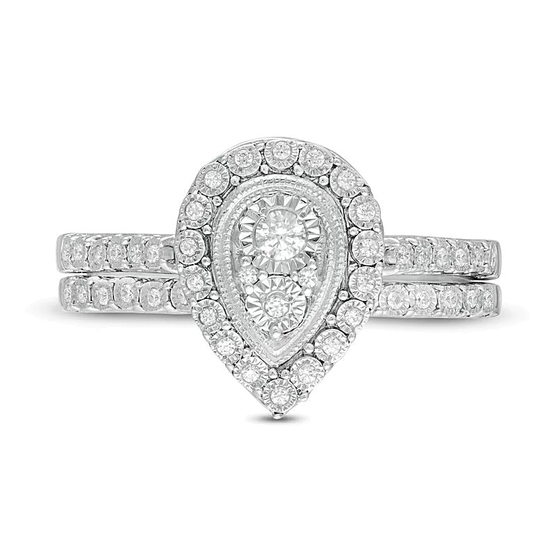 Braut-Set mit Diamanten im Tropfen- und Rundschliff, 0.2 ct. Gesamtgewicht, in rhodiniertem Sterlingsilber