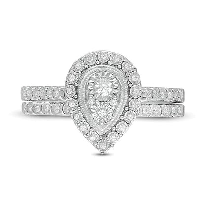 Braut-Set mit Diamanten im Tropfen- und Rundschliff, 0.2 ct. Gesamtgewicht, in rhodiniertem Sterlingsilber