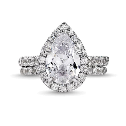 Braut-Set mit tropfenförmigen Labordiamanten 4,5 ct. Gesamtgewicht in 14K Weißgold (I/SI2)