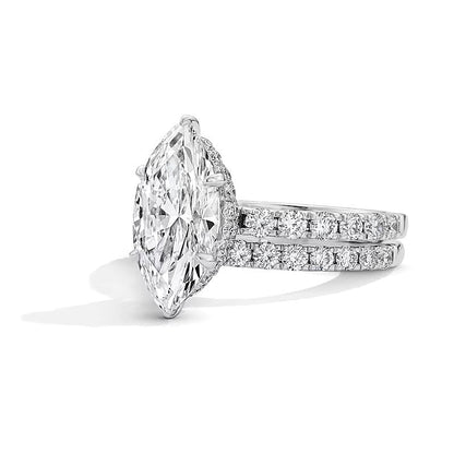 4.33 CT. Gesamtgewicht Labordiamant Braut-Set im Marquise- und Rundschliff in 14K Weißgold (F/VS2)