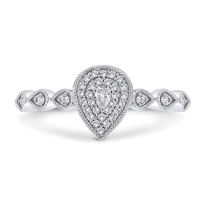 0.2 ct. Gesamtgewicht Multi-Diamant-Ring im Art-Déco-Vintage-Stil mit Tropfen-Silhouette in 10K Weißgold