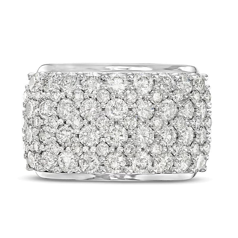 Memoire-Ring mit weißen Diamanten im Rundschliff, mehrreihig, 3.5 ct. Gesamtgewicht, in 10K Weißgold