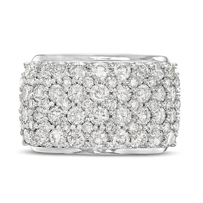 Memoire-Ring mit weißen Diamanten im Rundschliff, mehrreihig, 3.5 ct. Gesamtgewicht, in 10K Weißgold