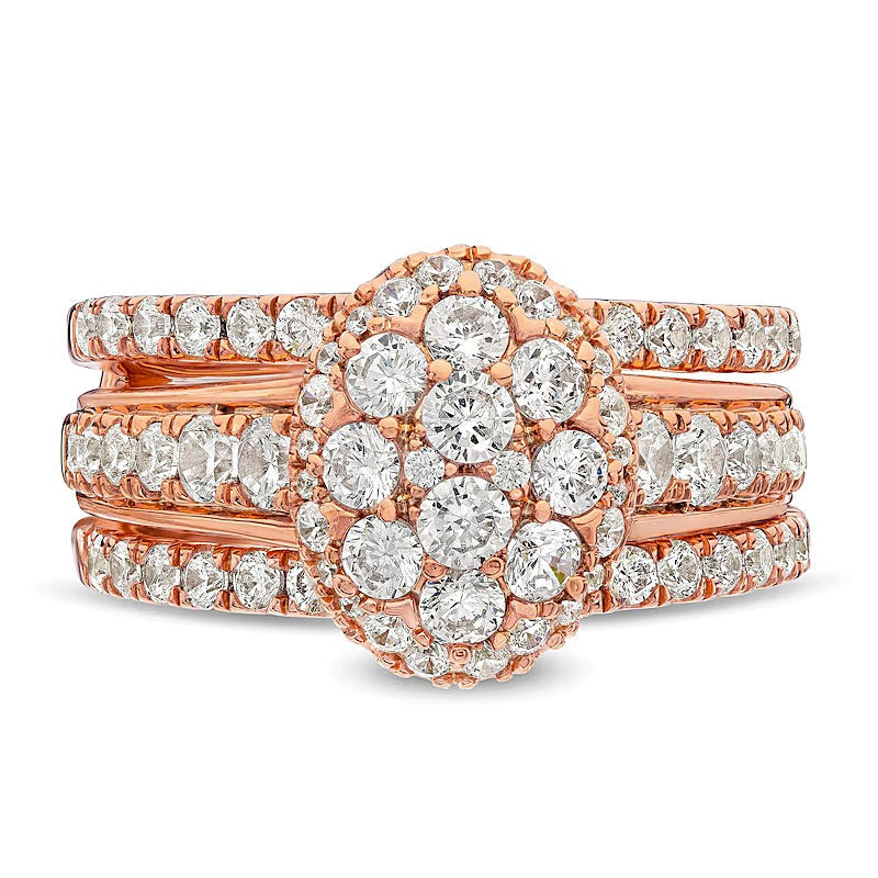 Braut-Set mit Diamanten im Oval- und Rundschliff 1.5 ct. Gesamtgewicht in 10K Roségold