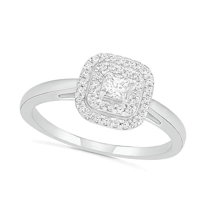 Braut-Set mit Diamanten im Princess-, Rund- und Kissenschliff und doppeltem Kissen-Rahmen in 10K Weißgold, 0.38 ct. Gesamtgewicht