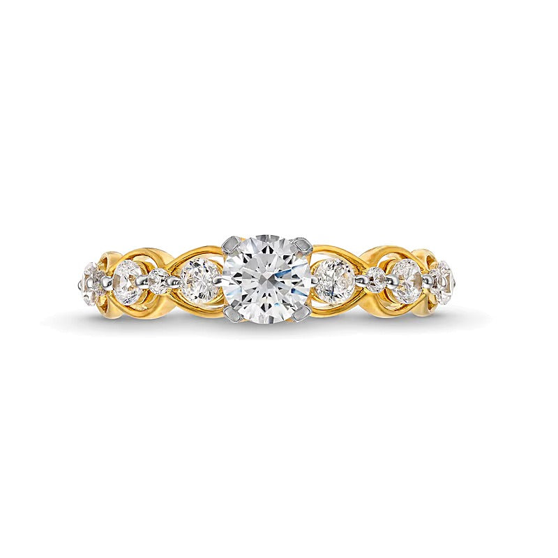 1.0 ct. Gesamtgewicht Diamant Solitär mit seitlichem Besatz Verlobungsring in 14K Gelbgold