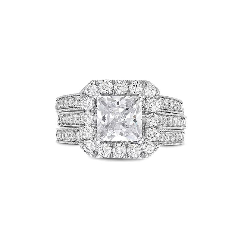 Braut-Set mit Labordiamanten im Princess-, Rund- und Kissenschliff, 3,38 ct. Gesamtgewicht, in 14K Weißgold (F/VS2)