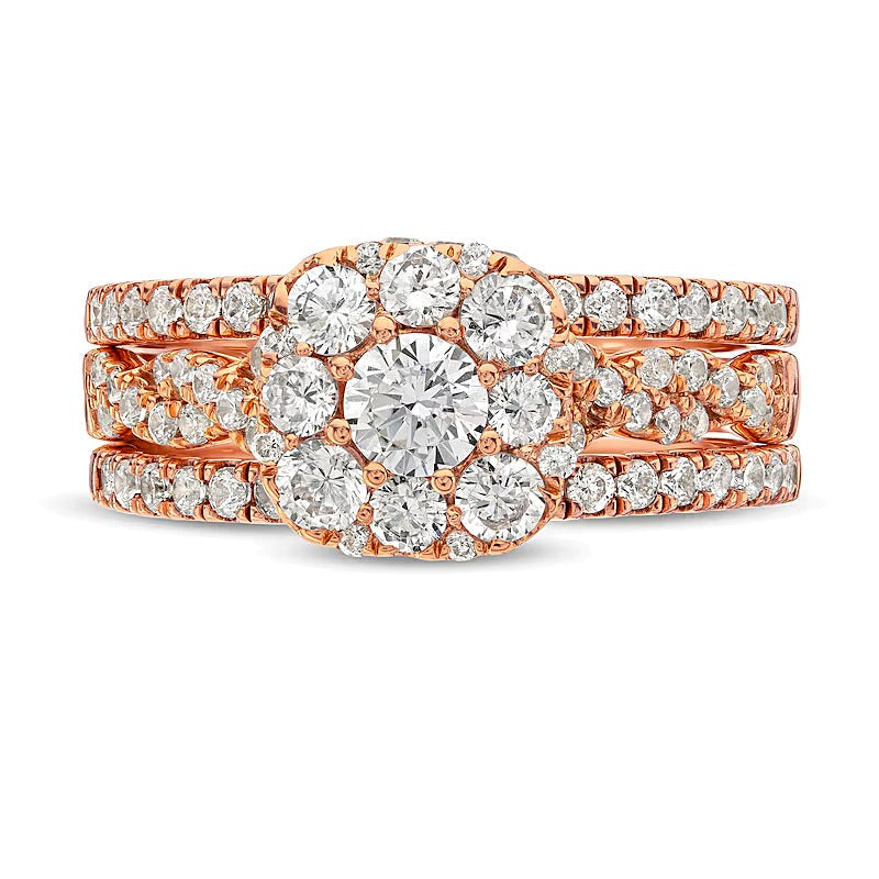 Braut-Set mit Diamanten im Kissenschliff und Twist-Schiene 1,5 ct. Gesamtgewicht in 10K Roségold