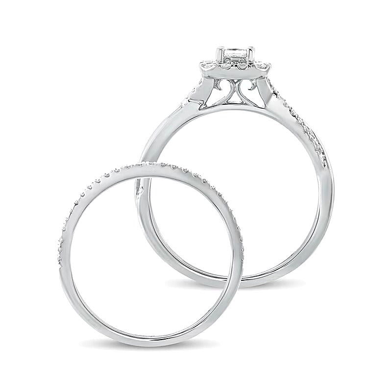 0.5 CT. Gesamtgewicht Braut-Set mit Diamanten im Princess- und Rundschliff in 10K Weißgold