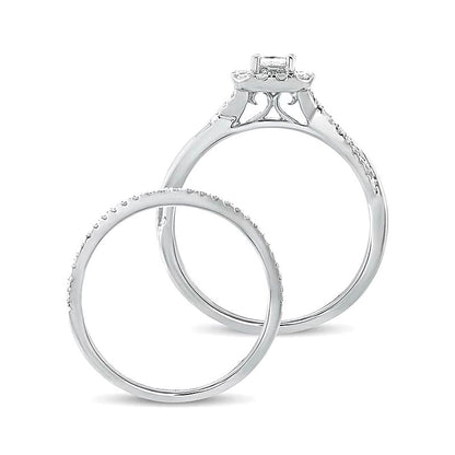 0.5 CT. Gesamtgewicht Braut-Set mit Diamanten im Princess- und Rundschliff in 10K Weißgold