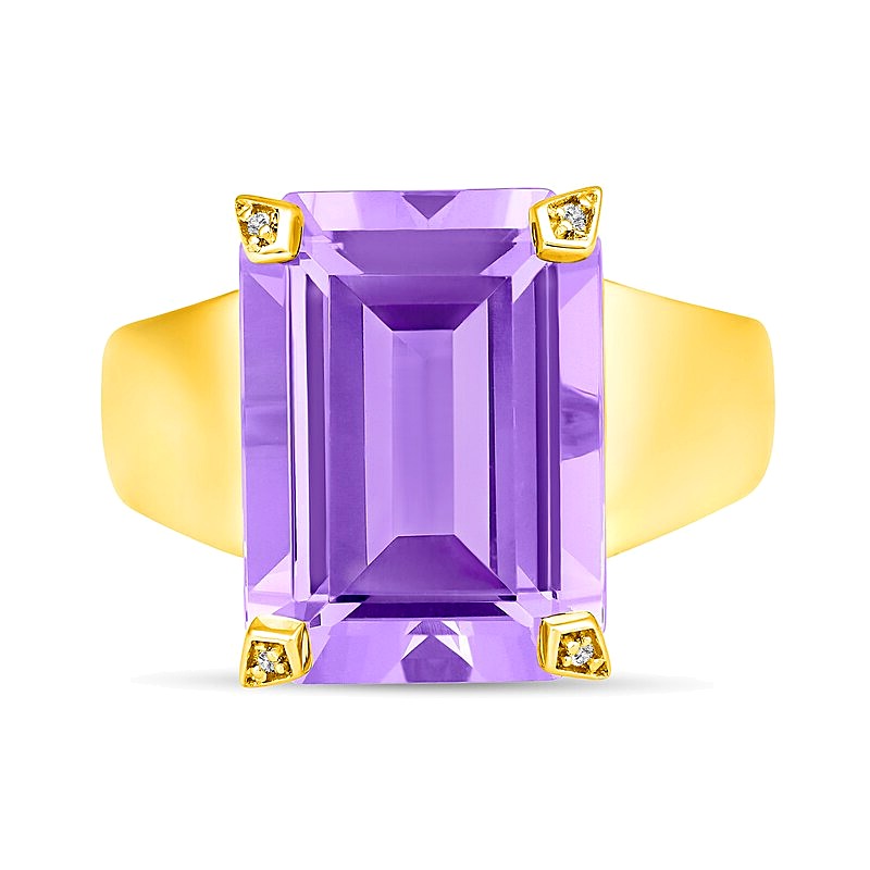 Fashion-Ring mit Amethyst im Smaragdschliff und Diamant 0,05 ct. Gesamtgewicht in 14K Weißgold