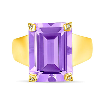 Fashion-Ring mit Amethyst im Smaragdschliff und Diamant 0,05 ct. Gesamtgewicht in 14K Weißgold