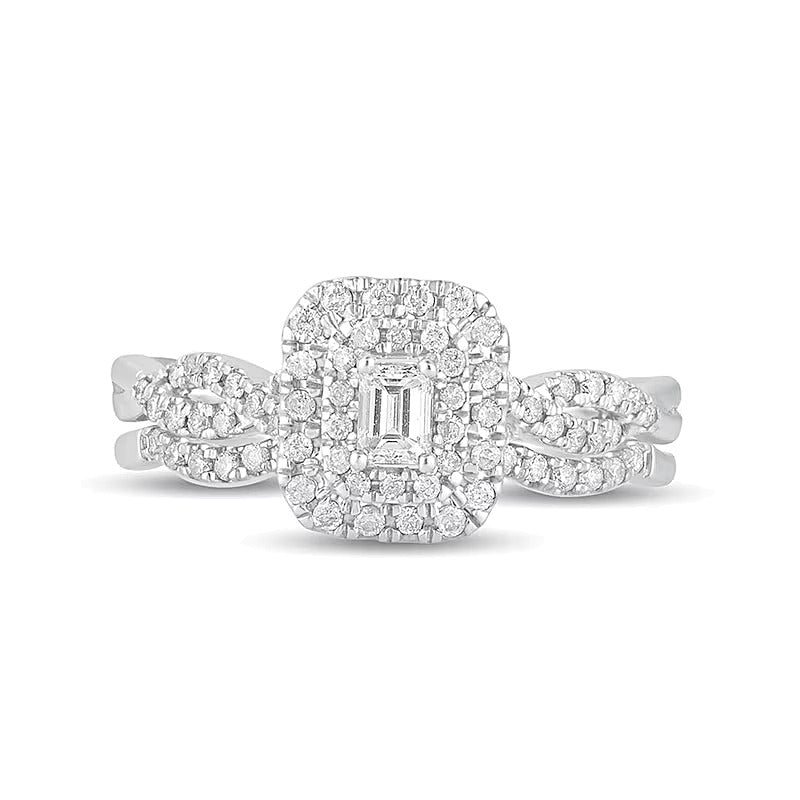 Braut-Set mit Diamanten im Smaragdschliff 0.5 ct. Gesamtgewicht, Double-Frame, mehrreihig, in 10K Weißgold