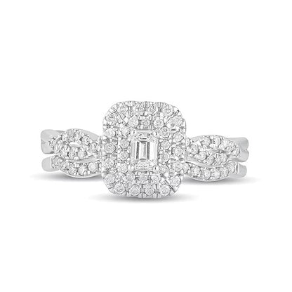 Braut-Set mit Diamanten im Smaragdschliff 0.5 ct. Gesamtgewicht, Double-Frame, mehrreihig, in 10K Weißgold