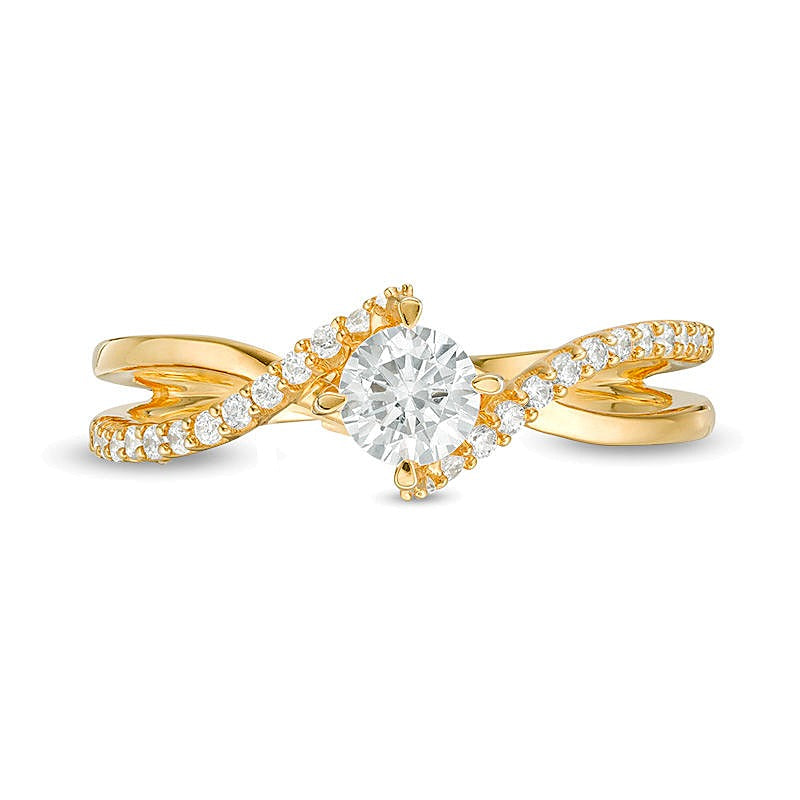 0.5 ct. Gesamtgewicht Diamant Solitär mit seitlichem Besatz Verlobungsring in 10K Gelbgold