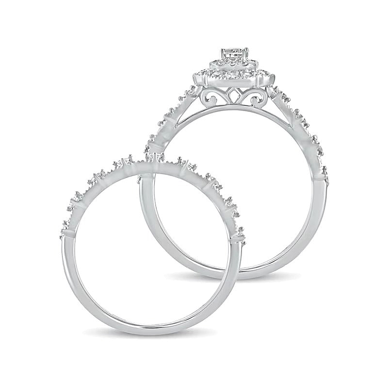 Braut-Set mit Diamanten im Smaragdschliff 0.63 ct. Gesamtgewicht in 10K Weißgold
