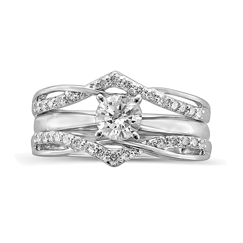 0.25 ct. Gesamtgewicht Diamant Crossover Chevron Solitär-Enhancer Ring in 14K Weißgold