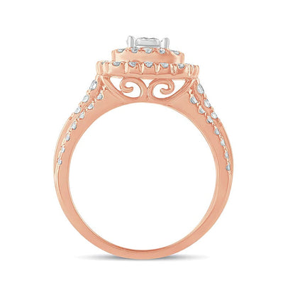 1.0 ct. Gesamtgewicht Diamant Braut-Set mit doppeltem Kissenschliff-Rahmen in 10K Roségold