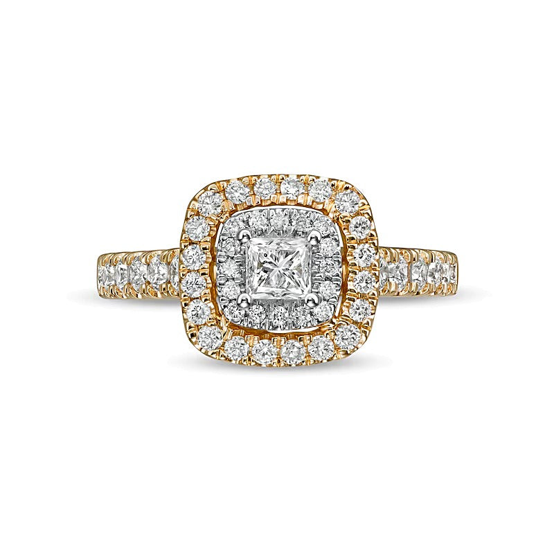 1.0 CT. Gesamtgewicht Verlobungsring mit Diamanten im Princess- und Rundschliff in 14K Gelbgold (I/I2)