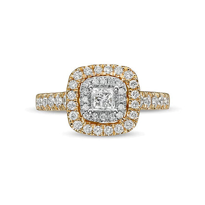 1.0 CT. Gesamtgewicht Verlobungsring mit Diamanten im Princess- und Rundschliff in 14K Gelbgold (I/I2)