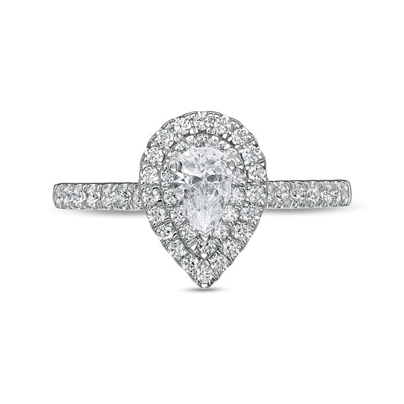 0.88 ct. Gesamtgewicht Verlobungsring mit tropfenförmigem Diamant und doppeltem Halo in 10K Weißgold (I/I2)
