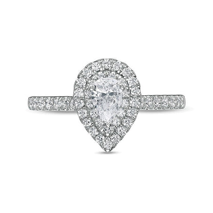 0.88 ct. Gesamtgewicht Verlobungsring mit tropfenförmigem Diamant und doppeltem Halo in 10K Weißgold (I/I2)