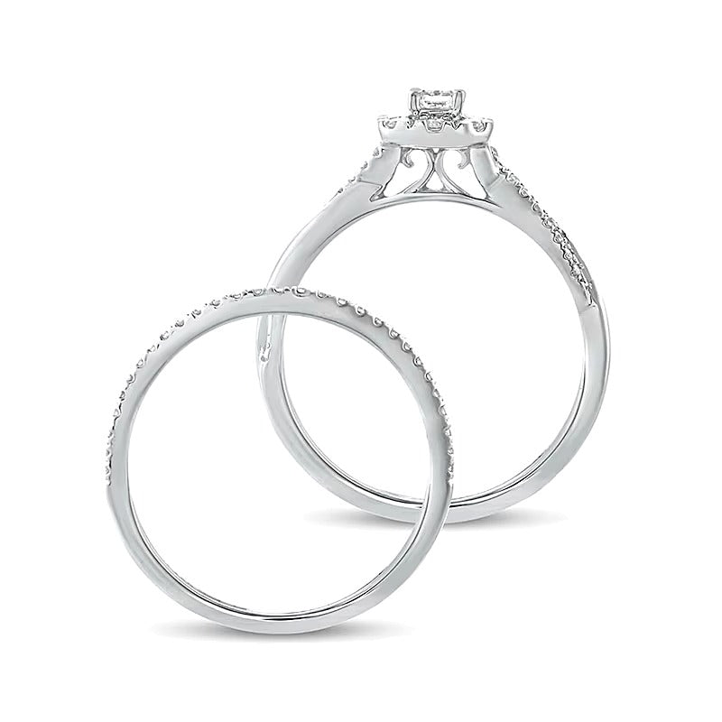 Braut-Set mit Diamant im Smaragdschliff 0.5 ct. Gesamtgewicht in 10K Weißgold