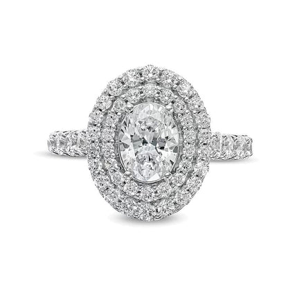 2,75 ct. Gesamtgewicht Verlobungsring mit ovalem Labordiamant und doppeltem Halo in 14K Weißgold (F/VS2)