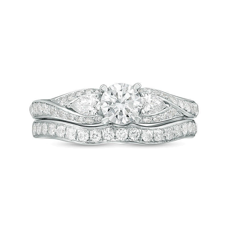 1.38 ct. Gesamtgewicht Diamant Bypass Dreistein Brautset in 14K Weißgold