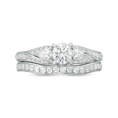 1.38 ct. Gesamtgewicht Diamant Bypass Dreistein Brautset in 14K Weißgold
