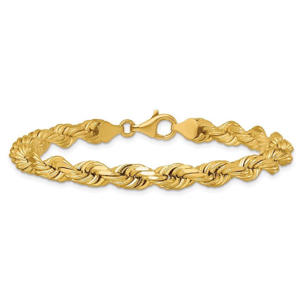 14K Gelbgold 6.5mm Diamantiert Kordel mit Fantasie Karabinerverschluss Gliederarmband