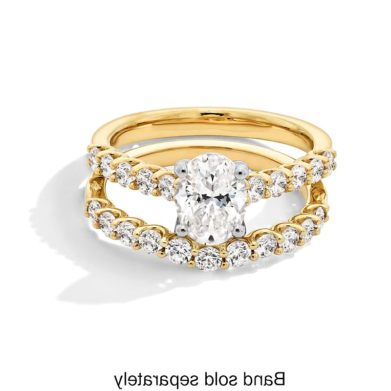 1.5 CT. Gesamtgewicht Verlobungsring mit ovalem Labordiamant in 14K Gelbgold (I/SI2)