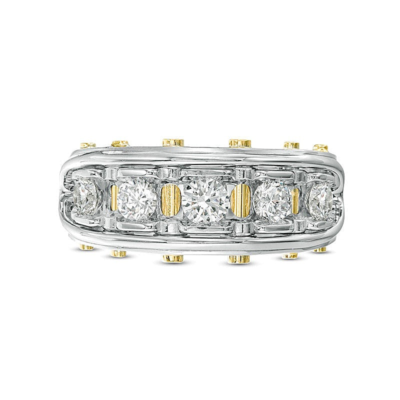Ehering mit fünf Diamanten 1.0 ct. Gesamtgewicht rund in 14K Bicolor-Gold