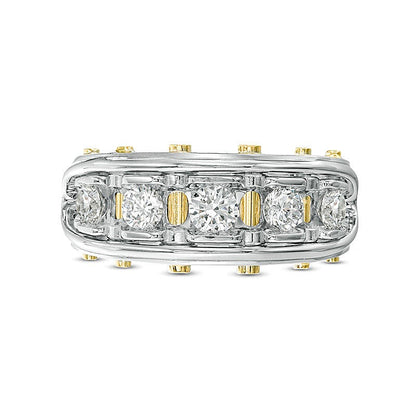 Ehering mit fünf Diamanten 1.0 ct. Gesamtgewicht rund in 14K Bicolor-Gold