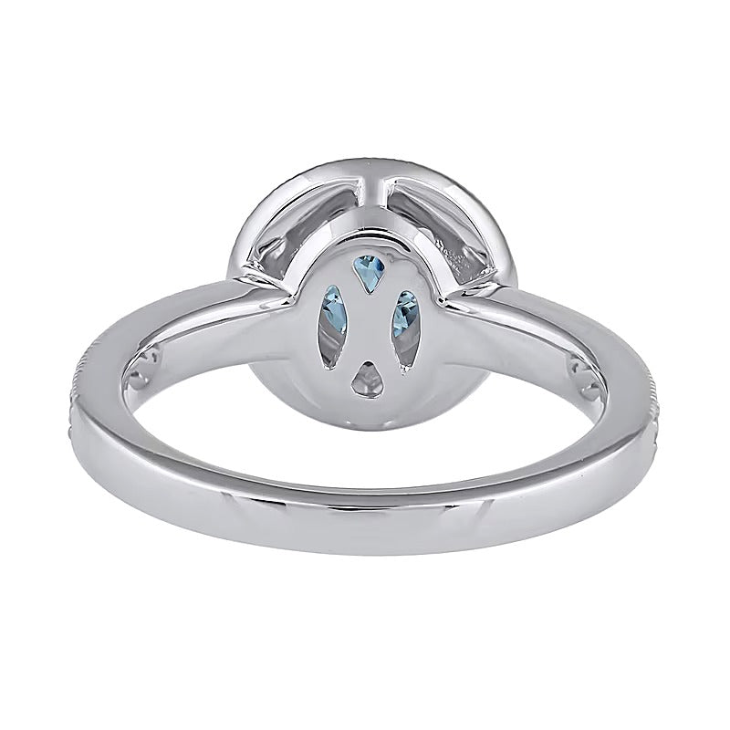 6.0mm Aquamarin und Labordiamant im Vintage-Stil mit Halo, 0,38 ct. Gesamtgewicht, in 14K Weißgold