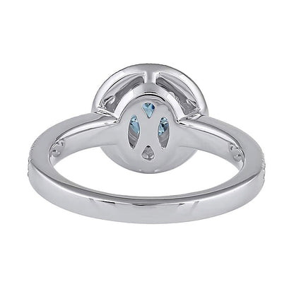 6.0mm Aquamarin und Labordiamant im Vintage-Stil mit Halo, 0,38 ct. Gesamtgewicht, in 14K Weißgold